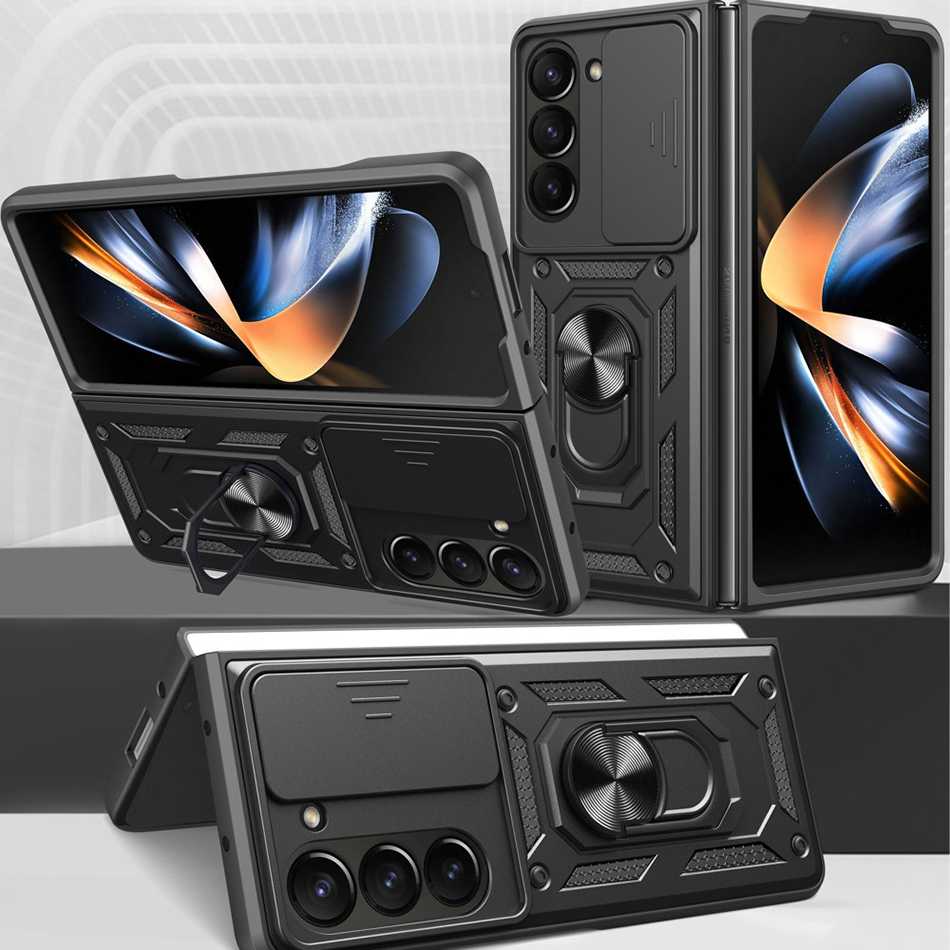Slim Armour Shockproof Case / Slide Cover / Ring Stand for Samsung Galaxy Z Fold6 - Black