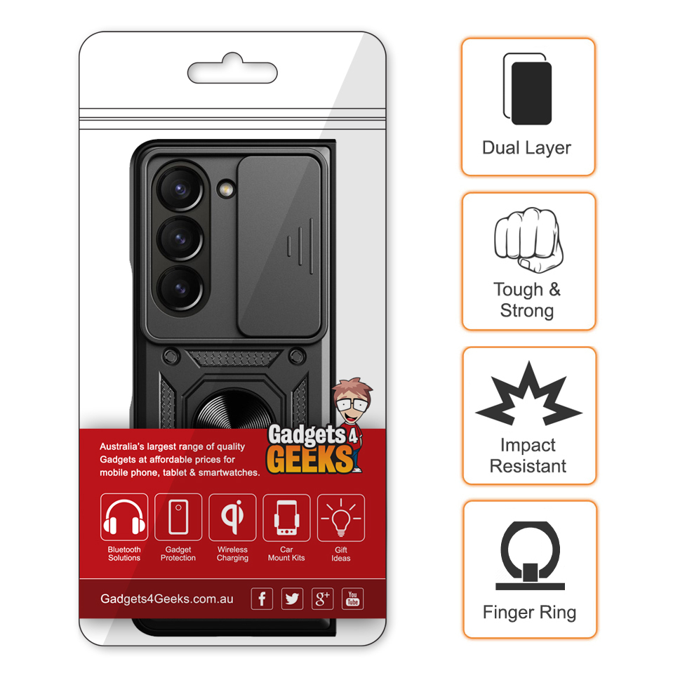 Slim Armour Shockproof Case / Slide Cover / Ring Stand for Samsung Galaxy Z Fold6 - Black
