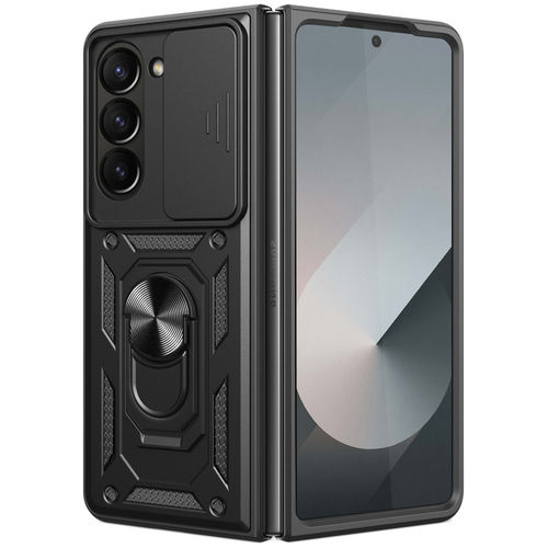 Slim Armour Shockproof Case / Slide Cover / Ring Stand for Samsung Galaxy Z Fold6 - Black