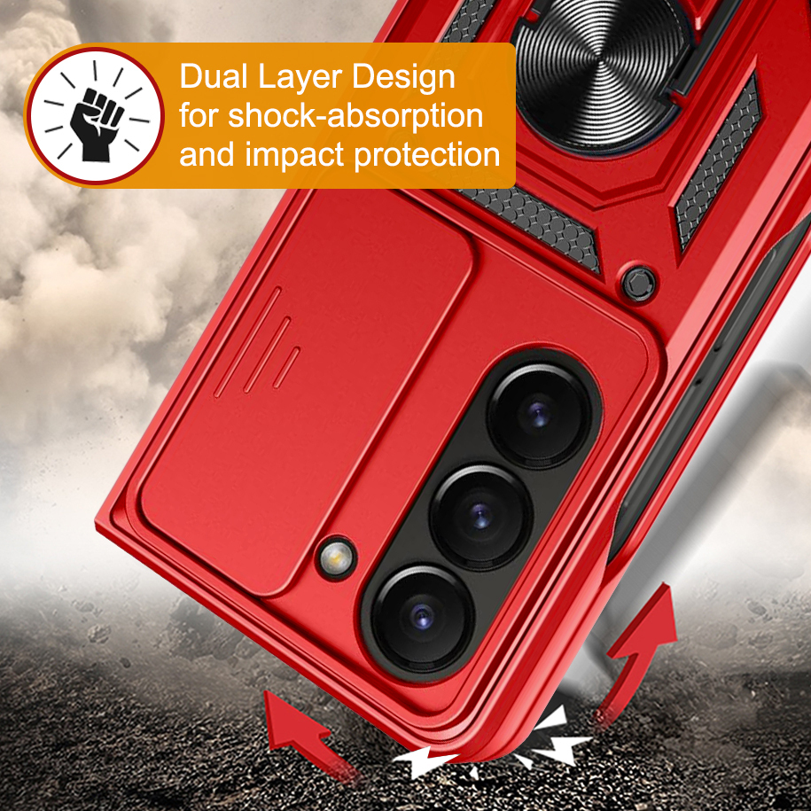 Slim Armour Shockproof Case / Slide Cover / Ring Stand for Samsung Galaxy Z Fold6 - Red