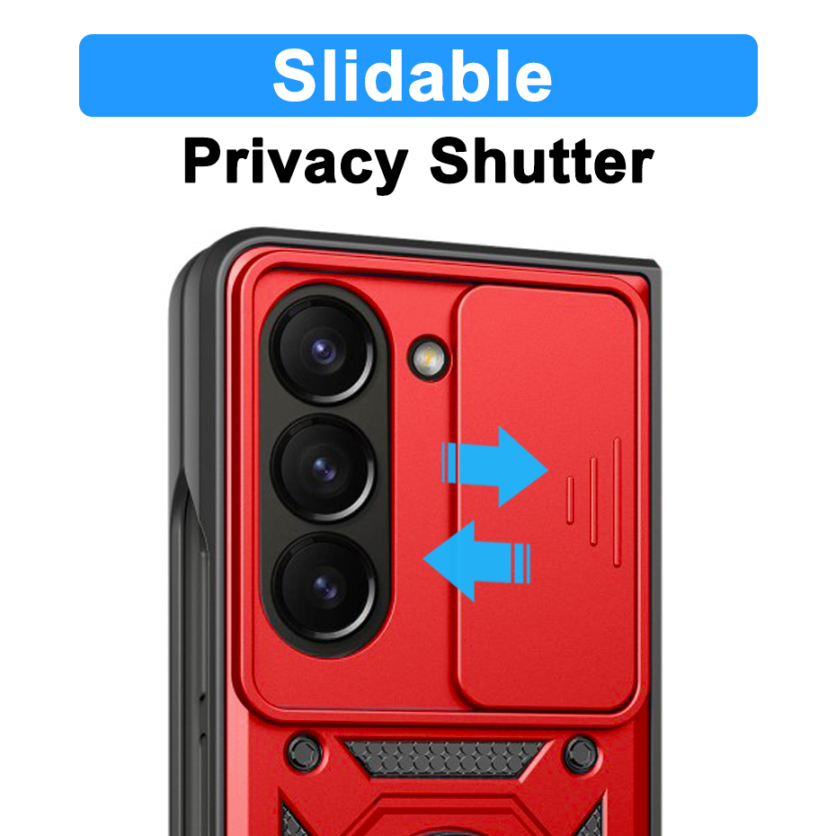 Slim Armour Shockproof Case / Slide Cover / Ring Stand for Samsung Galaxy Z Fold6 - Red