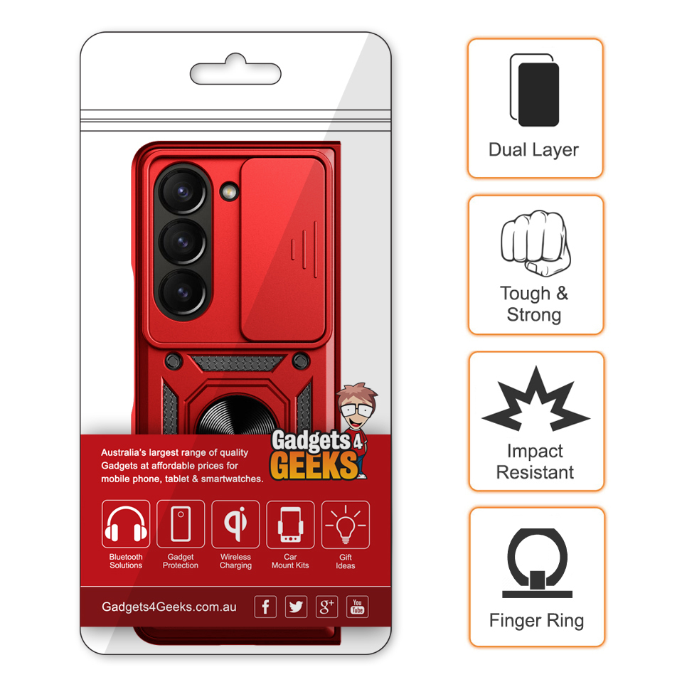 Slim Armour Shockproof Case / Slide Cover / Ring Stand for Samsung Galaxy Z Fold6 - Red
