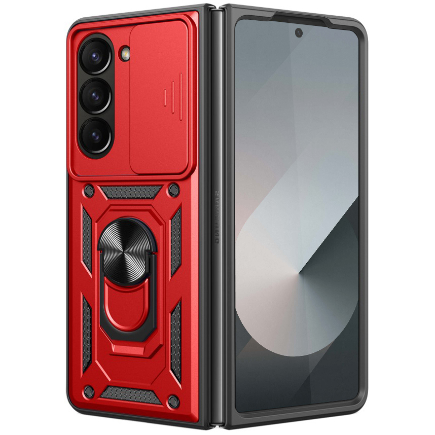 Slim Armour Shockproof Case / Slide Cover / Ring Stand for Samsung Galaxy Z Fold6 - Red
