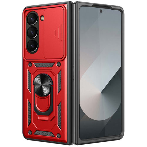 Slim Armour Shockproof Case / Slide Cover / Ring Stand for Samsung Galaxy Z Fold6 - Red