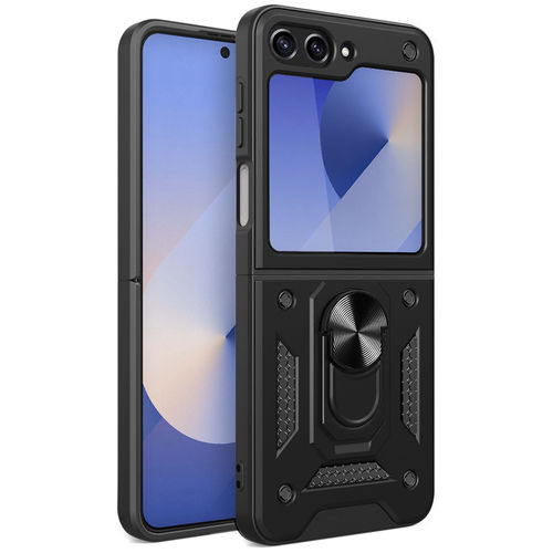 Slim Armour Shockproof Case / Finger Ring Stand for Samsung Galaxy Z Flip6 - Black