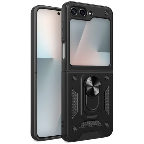 Slim Armour Shockproof Case / Finger Ring Stand for Samsung Galaxy Z Flip7 FE / Flip6 - Black