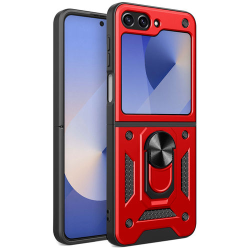Slim Armour Shockproof Case / Finger Ring Stand for Samsung Galaxy Z Flip6 - Red