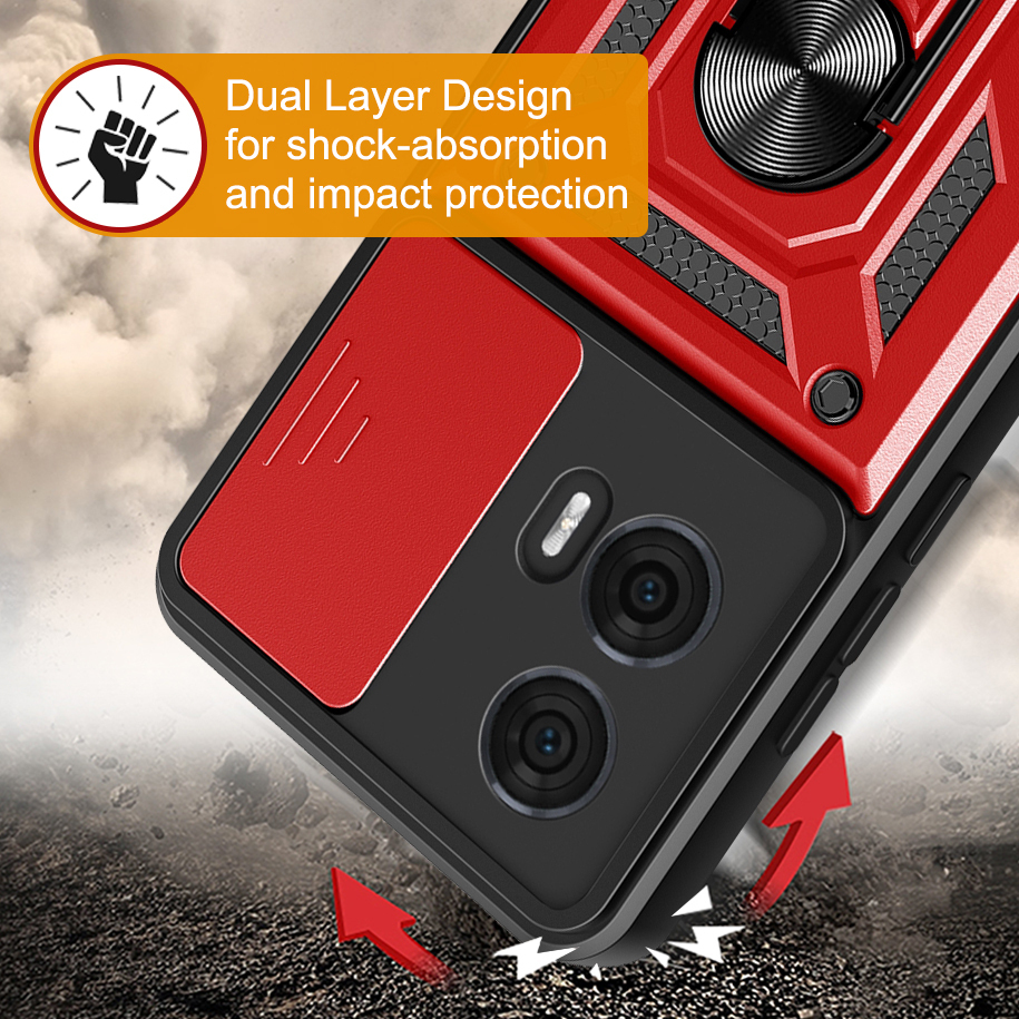 Heavy Duty Shockproof Case / Slide Camera Cover for Motorola Edge 50 Fusion - Red