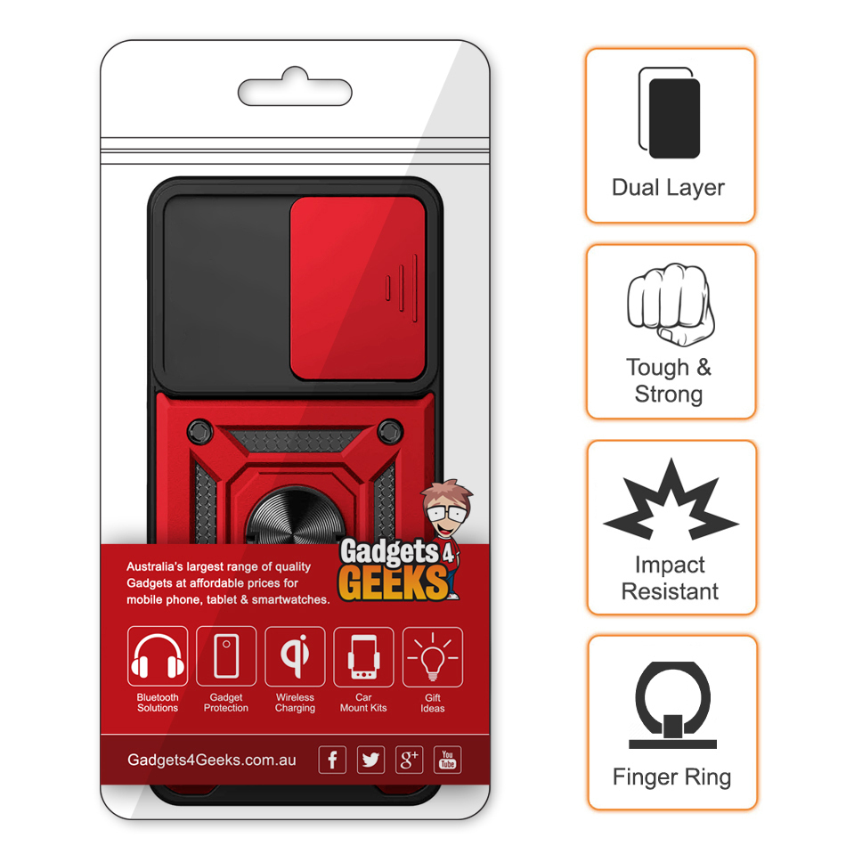 Heavy Duty Shockproof Case / Slide Camera Cover for Motorola Edge 50 Fusion - Red