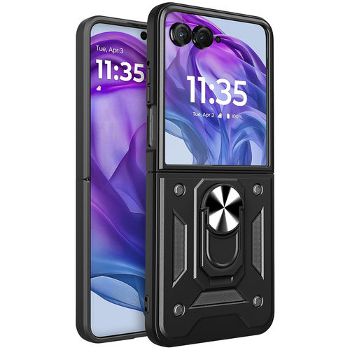 Slim Armour Shockproof Case / Finger Ring Stand for Motorola Razr 50 Ultra - Black