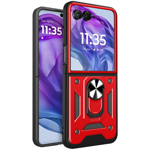Slim Armour Shockproof Case / Finger Ring Stand for Motorola Razr 50 Ultra - Red