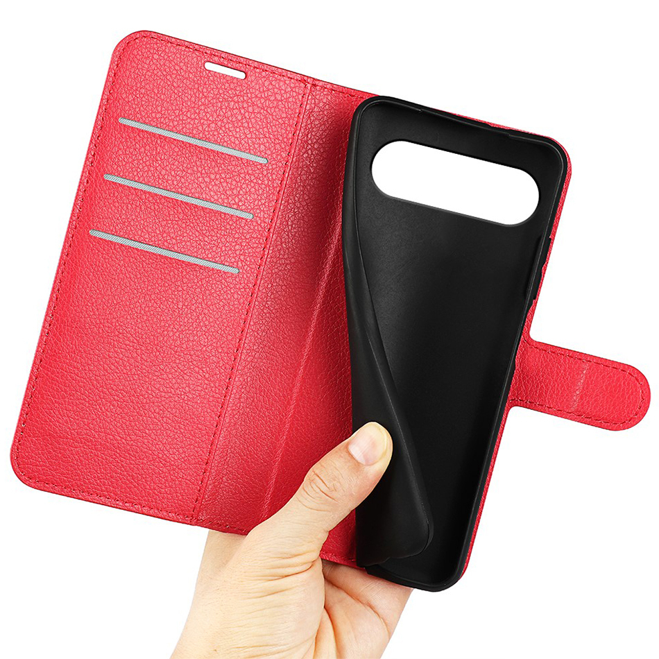 Leather Wallet Case & Card Holder Pouch for Google Pixel 9 / 9 Pro - Red