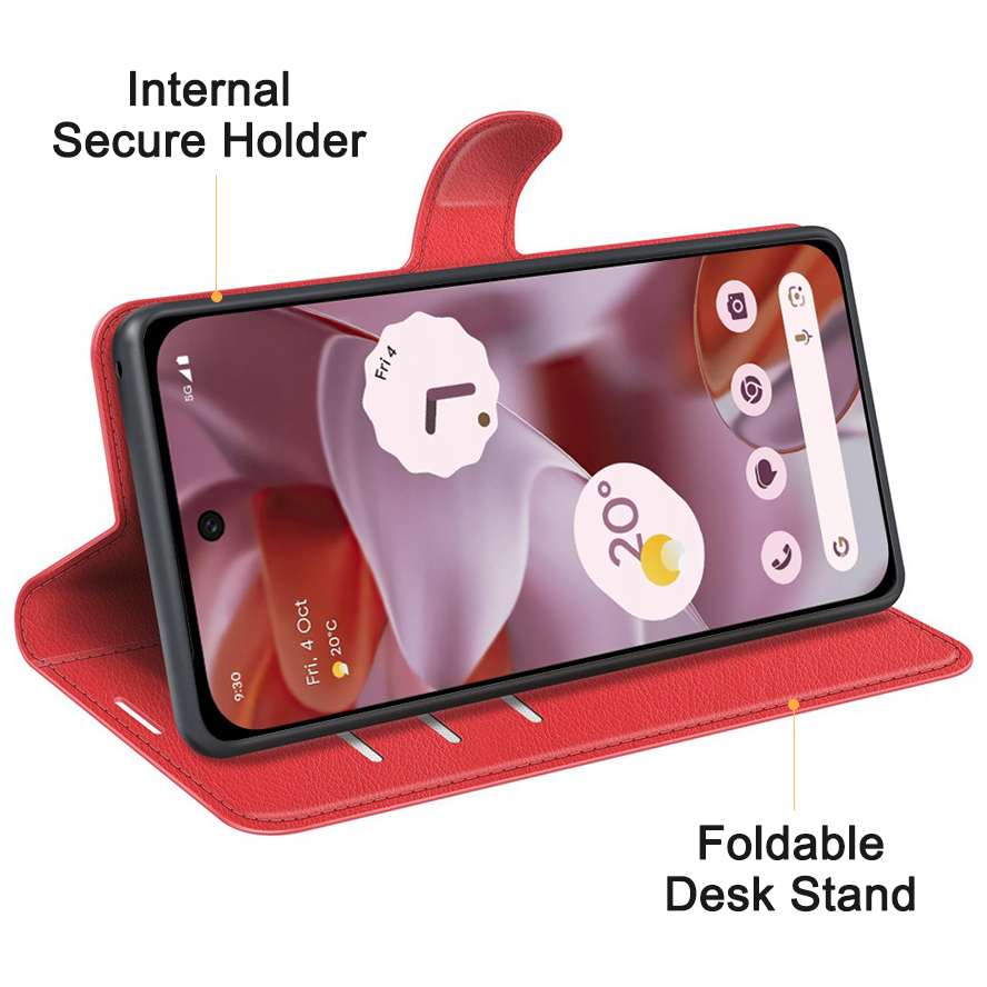 Leather Wallet Case & Card Holder Pouch for Google Pixel 9 / 9 Pro - Red
