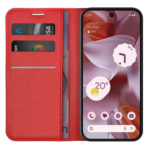 Leather Wallet Case & Card Holder Pouch for Google Pixel 9 / 9 Pro - Red