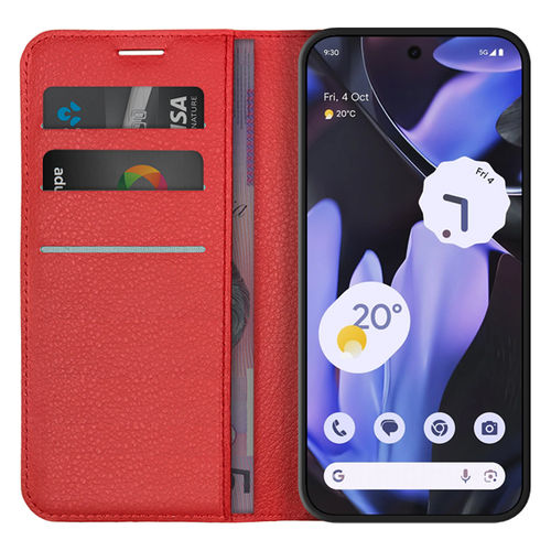 Leather Wallet Case & Card Holder Pouch for Google Pixel 9 Pro XL - Red