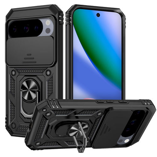 Heavy Duty Shockproof Case / Slide Camera Cover for Google Pixel 10 / 10 Pro / 9 / 9 Pro - Black