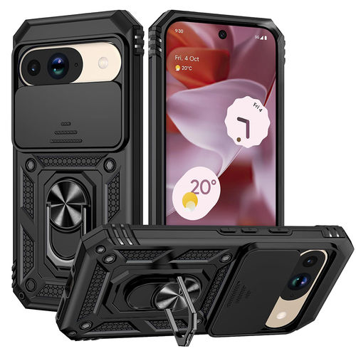 Heavy Duty Shockproof Case / Slide Camera Cover for Google Pixel 9 / 9 Pro - Black