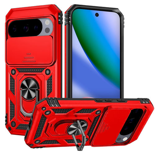 Heavy Duty Shockproof Case / Slide Camera Cover for Google Pixel 10 / 10 Pro / 9 / 9 Pro - Red
