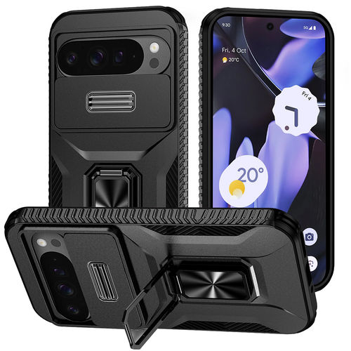 Heavy Duty Shockproof Case / Slide Camera Cover for Google Pixel 9 Pro XL - Black