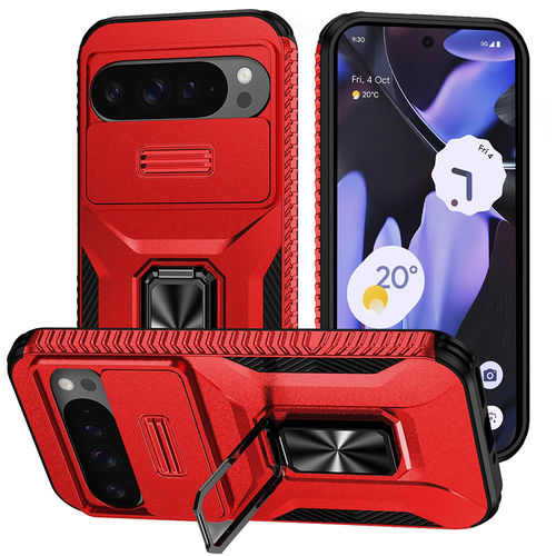 Heavy Duty Shockproof Case / Slide Camera Cover for Google Pixel 9 Pro XL - Red