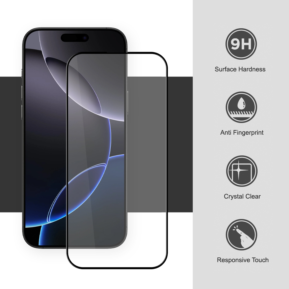 Full Coverage Tempered Glass Screen Protector for Apple iPhone 16 Pro Max - Black