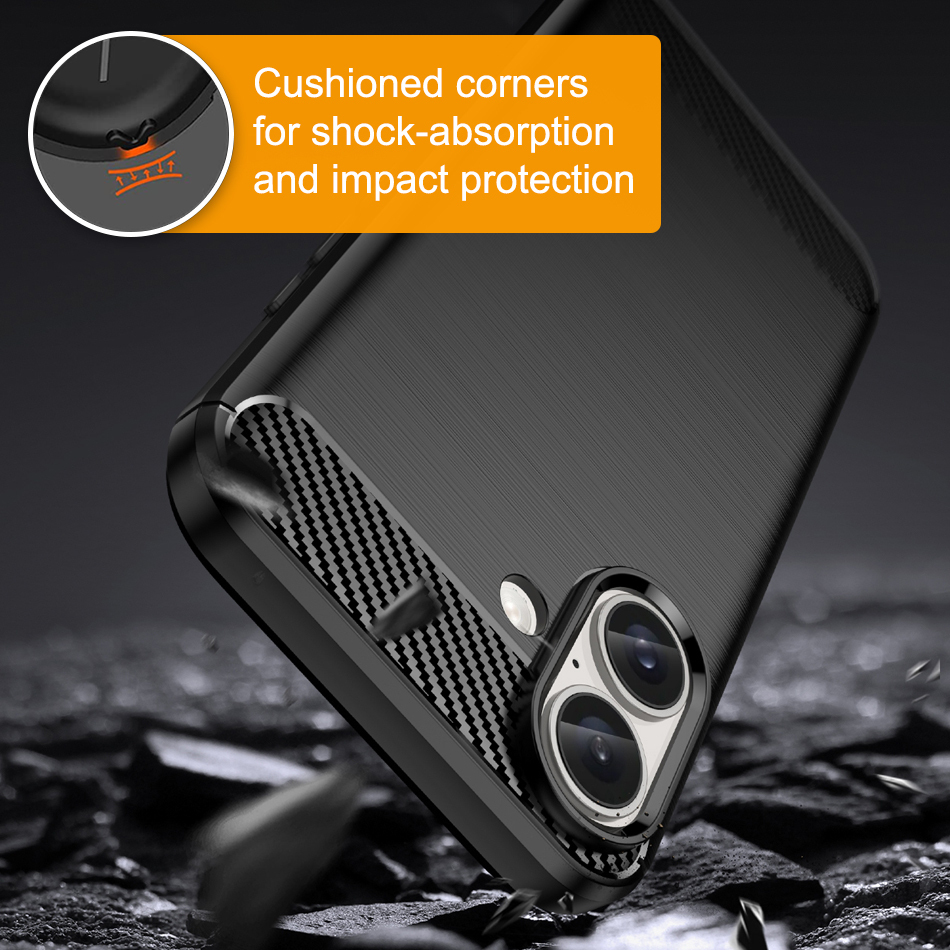Flexi Slim Carbon Fibre Case for Apple iPhone 16 - Brushed Black
