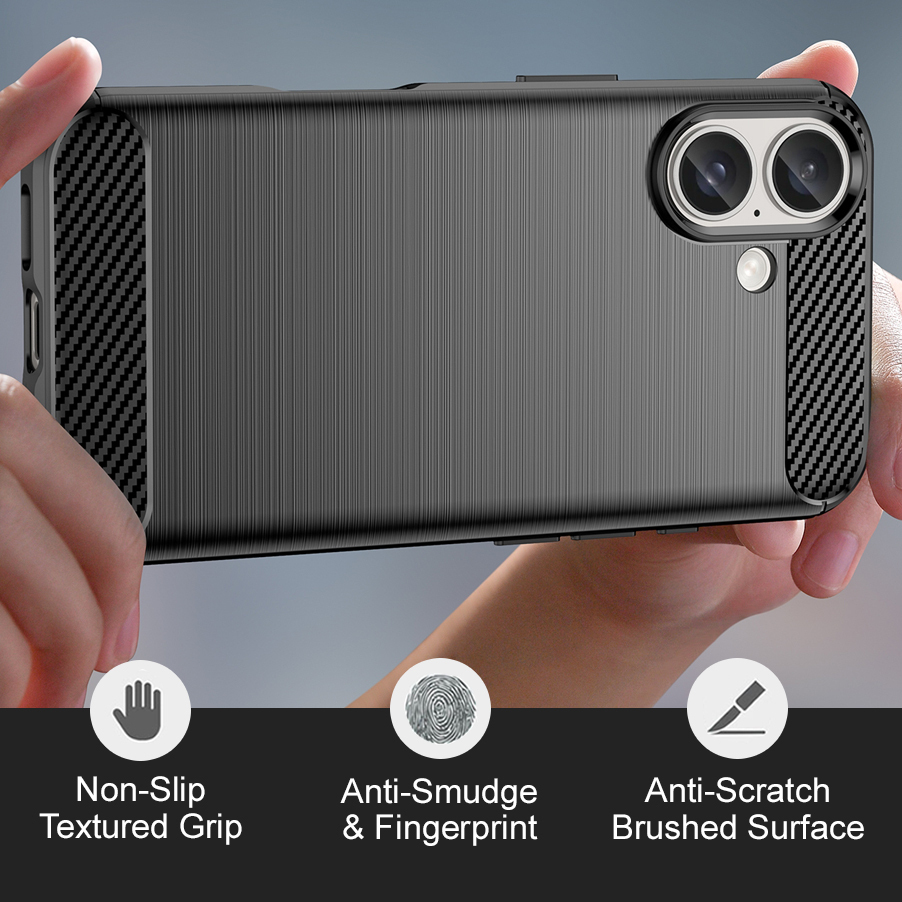 Flexi Slim Carbon Fibre Case for Apple iPhone 16 - Brushed Black