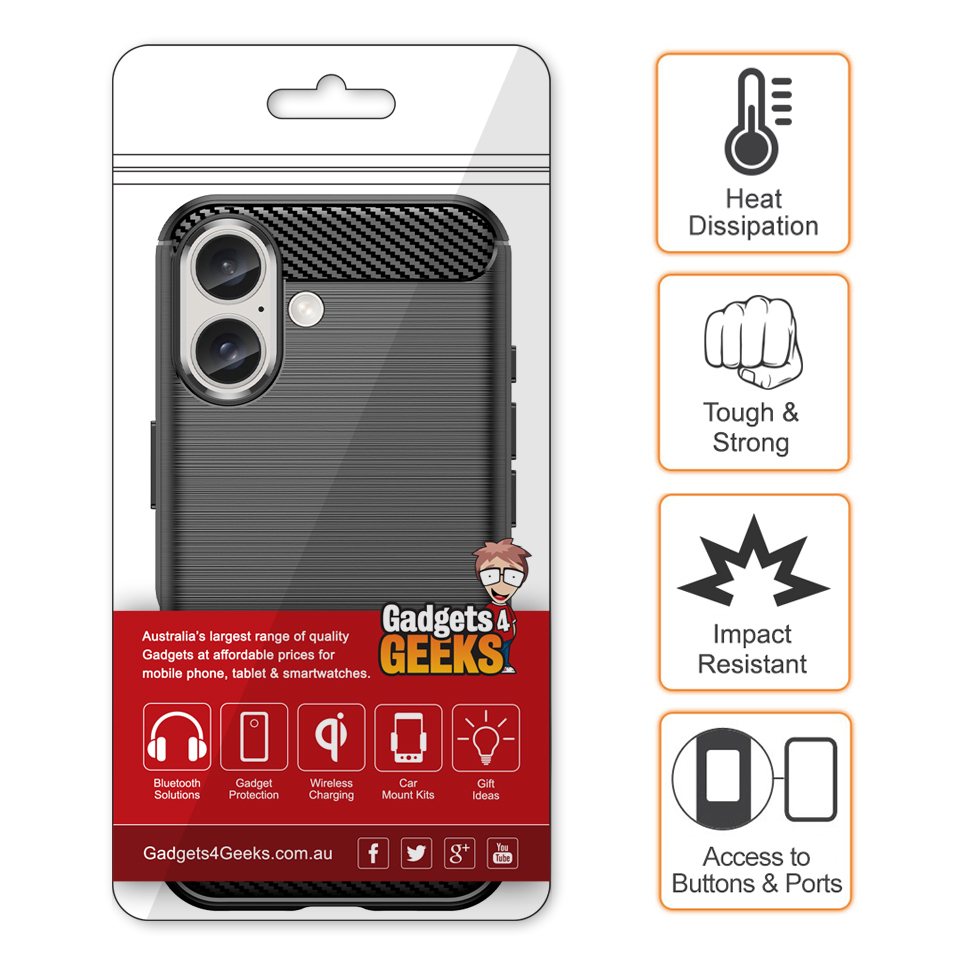 Flexi Slim Carbon Fibre Case for Apple iPhone 16 - Brushed Black