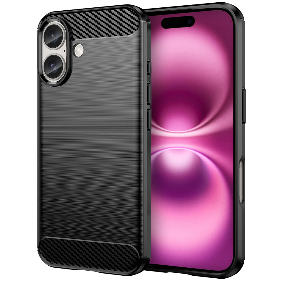 Flexi Slim Carbon Fibre Case for Apple iPhone 16 - Brushed Black