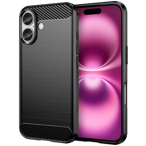 Flexi Slim Carbon Fibre Case for Apple iPhone 16 - Brushed Black