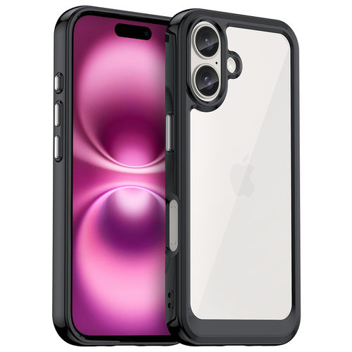 Hybrid Acrylic Tough Shockproof Case for Apple iPhone 16 - Black (Frame)