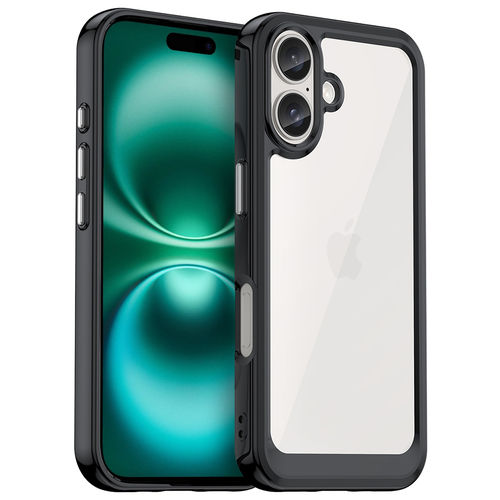Hybrid Acrylic Tough Shockproof Case for Apple iPhone 16 Plus - Black (Frame)