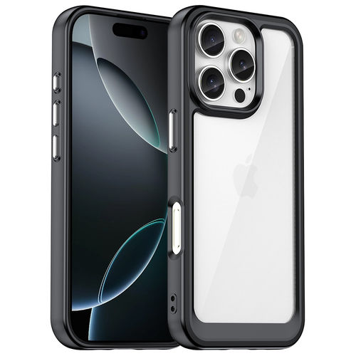 Hybrid Acrylic Tough Shockproof Case for Apple iPhone 16 Pro - Black (Frame)