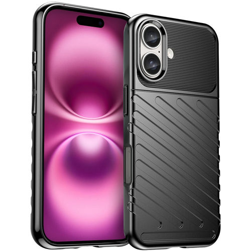 Flexi Thunder Tough Shockproof Case for Apple iPhone 16 - Black (Texture)