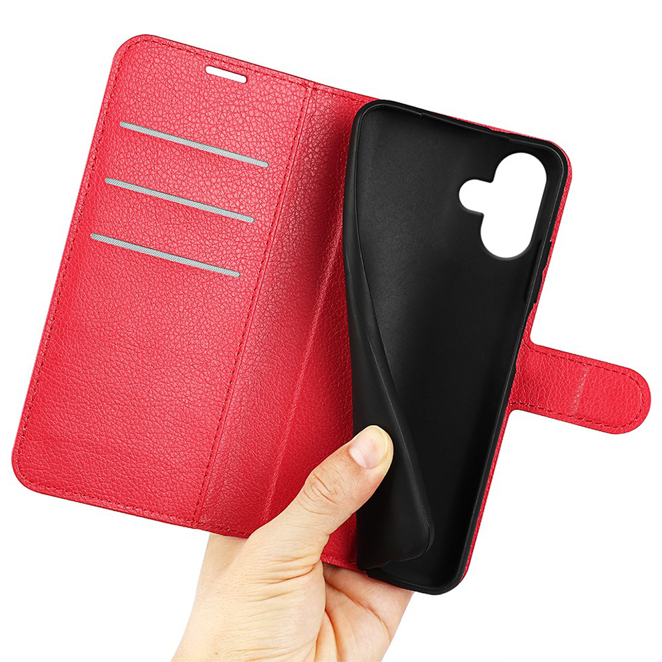 Leather Wallet Case & Card Holder Pouch for Apple iPhone 16 Plus - Red