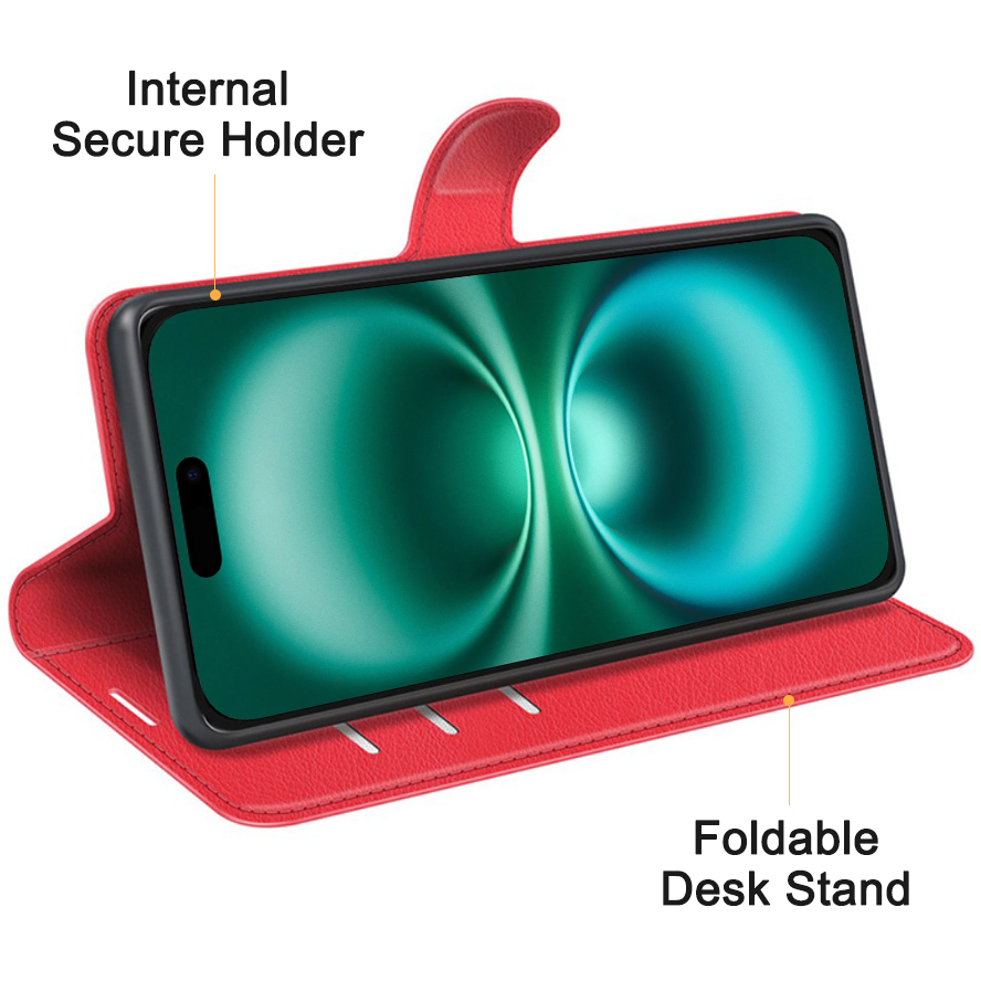 Leather Wallet Case & Card Holder Pouch for Apple iPhone 16 Plus - Red