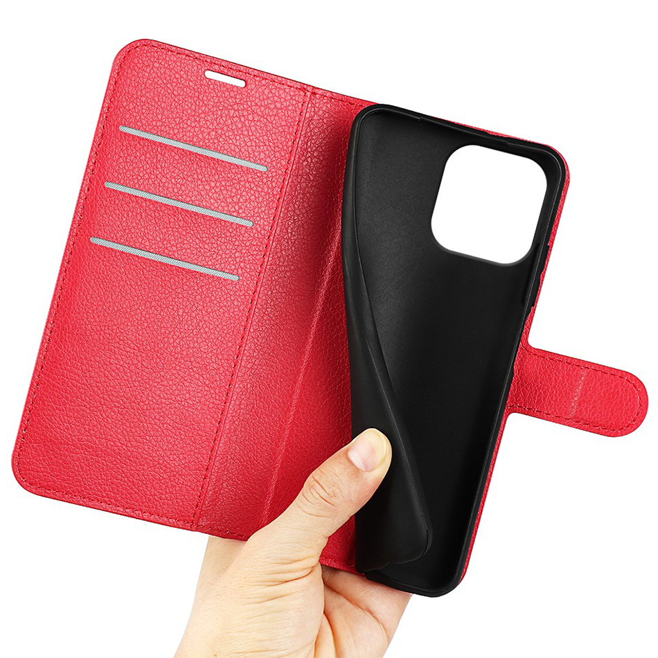 Leather Wallet Case & Card Holder Pouch for Apple iPhone 16 Pro - Red