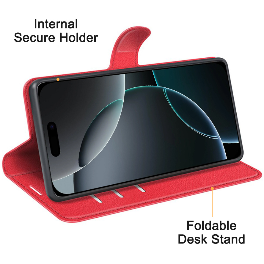 Leather Wallet Case & Card Holder Pouch for Apple iPhone 16 Pro - Red