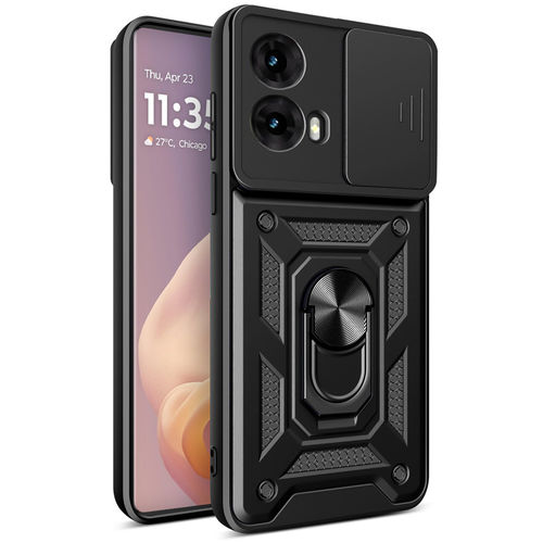Heavy Duty Shockproof Case / Slide Camera Cover for Motorola Moto G85 - Black