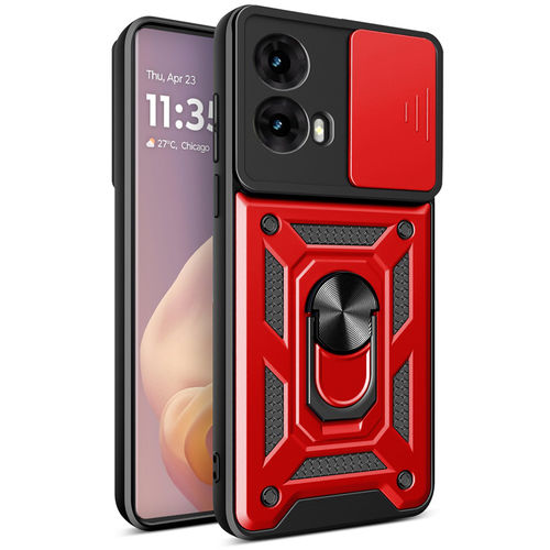 Heavy Duty Shockproof Case / Slide Camera Cover for Motorola Moto G85 - Red