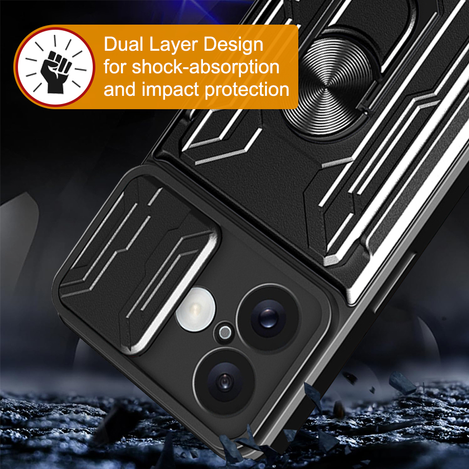 Heavy Duty Slide Case / Card Slot Holder / Camera Cover for Apple iPhone 16 Plus - Black