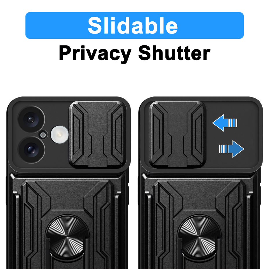 Heavy Duty Slide Case / Card Slot Holder / Camera Cover for Apple iPhone 16 Plus - Black