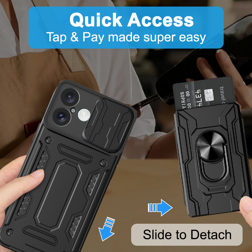 Heavy Duty Slide Case / Card Slot Holder / Camera Cover for Apple iPhone 16 Plus - Black