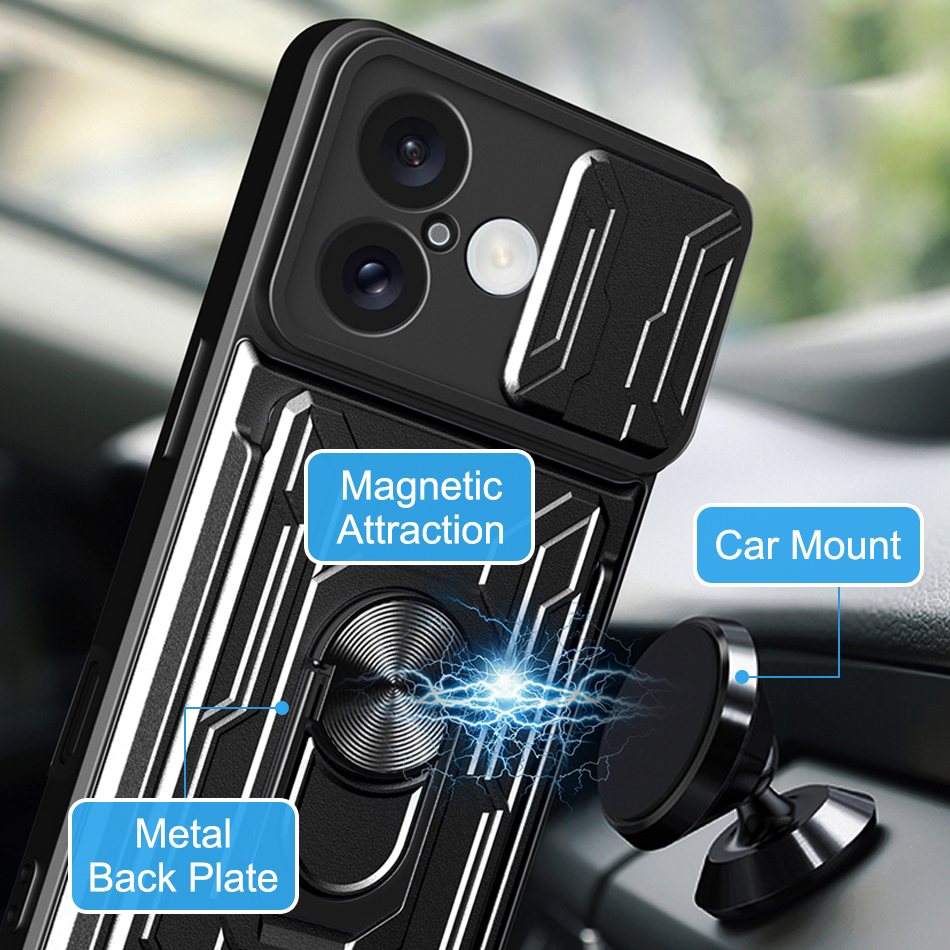 Heavy Duty Slide Case / Card Slot Holder / Camera Cover for Apple iPhone 16 Plus - Black
