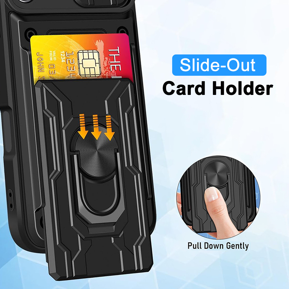 Heavy Duty Slide Case / Card Slot Holder / Camera Cover for Apple iPhone 16 Plus - Black