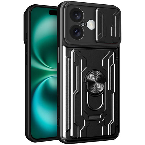 Heavy Duty Slide Case / Card Slot Holder / Camera Cover for Apple iPhone 16 Plus - Black