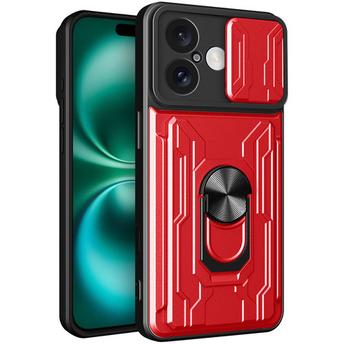 Heavy Duty Slide Case / Card Slot Holder / Camera Cover for Apple iPhone 16 Plus - Red