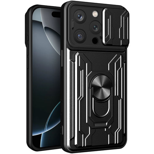Heavy Duty Slide Case / Card Slot Holder / Camera Cover for Apple iPhone 16 Pro - Black
