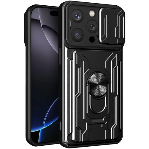 Heavy Duty Slide Case / Card Slot Holder / Camera Cover for Apple iPhone 16 Pro Max - Black