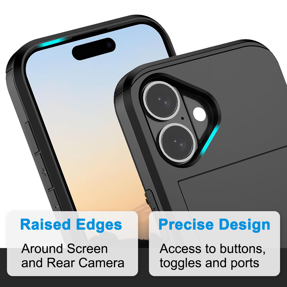 Tough Armour Slide Case & Card Holder for Apple iPhone 16 - Black